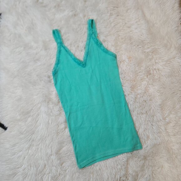 🌸Y2K Teal Blue  Vintage Hollister Lace Trim Cami Tank Top Size Small - Picture 6 of 6